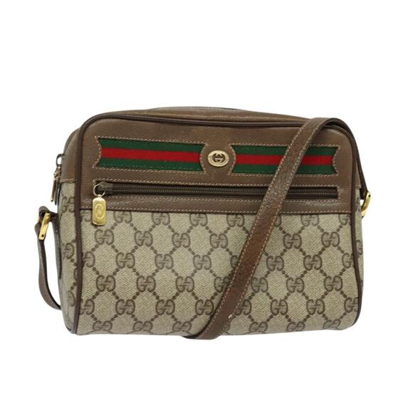 GUCCI GG Supreme Web Sherry Line Bag Pvc Brown Gold 98 02 087 - Picture 1 of 16